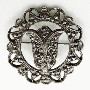 Vintage Marcasite Style Tulip Floral Brooch